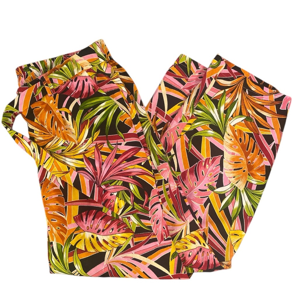 Ashley Stewart Pants Women’s 18 Vibrant Tropical Linen Blend Light Flowy Comfort